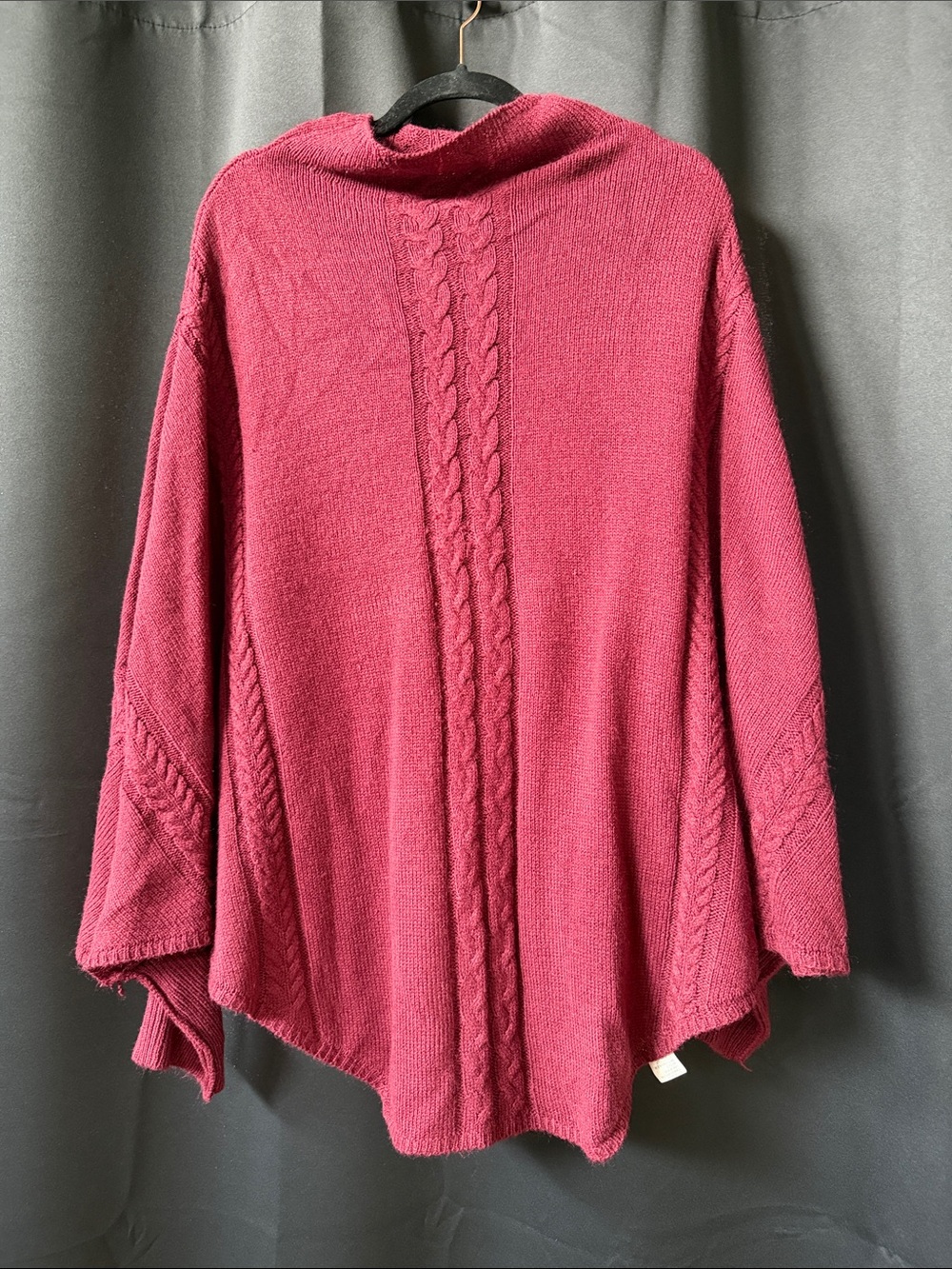 SHEIN Deep Berry Cable-Knit Poncho Sweater